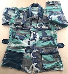 Army Camouflage Jacket w/leather trimmed pocket flaps, collar, pocket, tabs